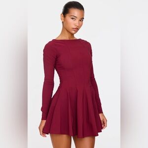 Pretty Little Thing Burgundy Fit-and-Flare Long Sleeve Dress